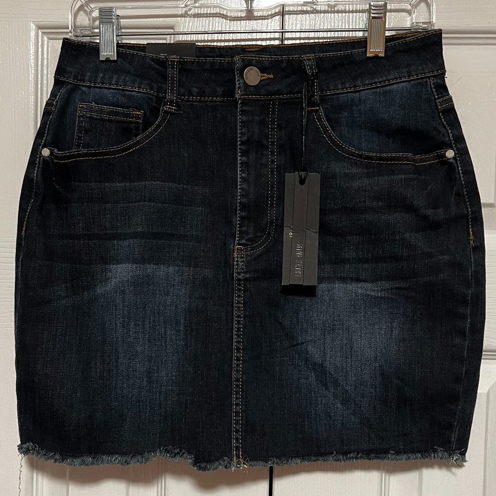 C'est Toi Black Label Women's Black Frayed Hem Denim Mini Skirt Size L -NWT
